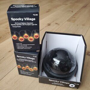 Lot of 3 Spooky Village Halloween Pumpkin String Shadow Lights Lamp NIB LED